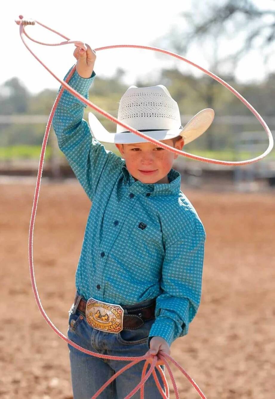 NEW CINCH boys geometric long sleeve shirt in turquoise